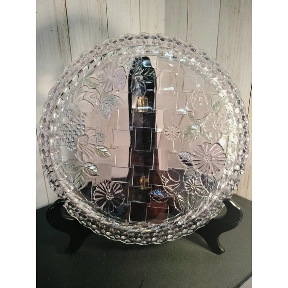 Riccardo Serving tray vintage lead crystal w/ pastel accent lattice pattern - Picture 2 of 8